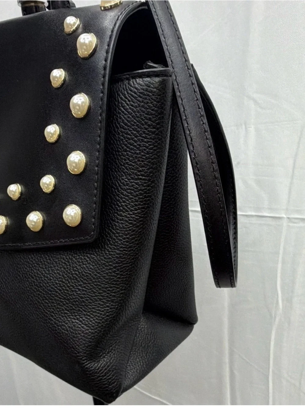 kate spade Black Leather Studded Satchel with Gold Hardware